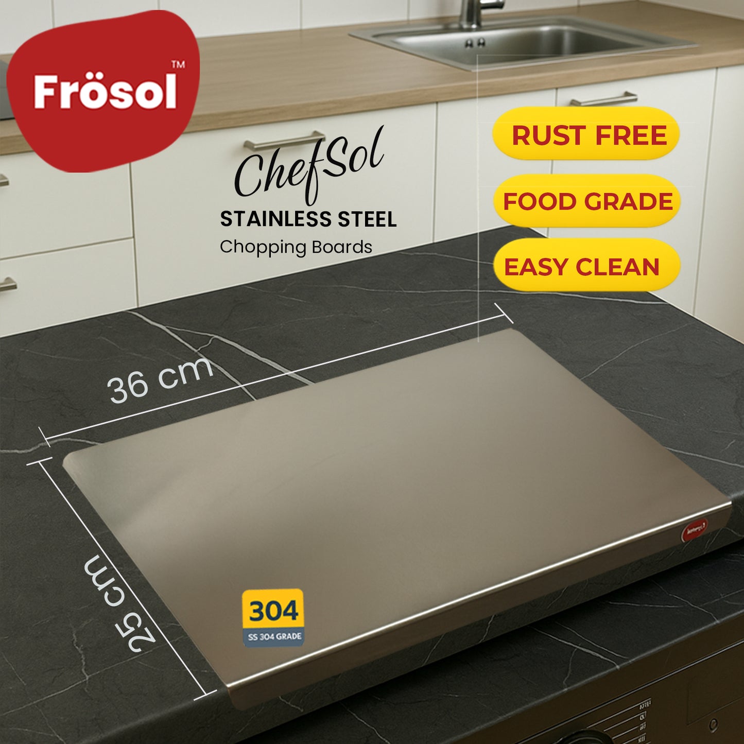 Medium Lip Fit SS 304 Steel Chopping Board