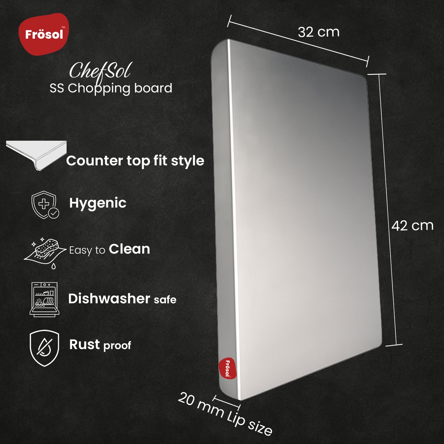 Large Lip Fit SS 304 Steel Chopping Board